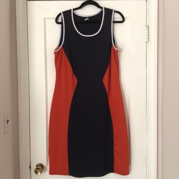 navy and orange dress